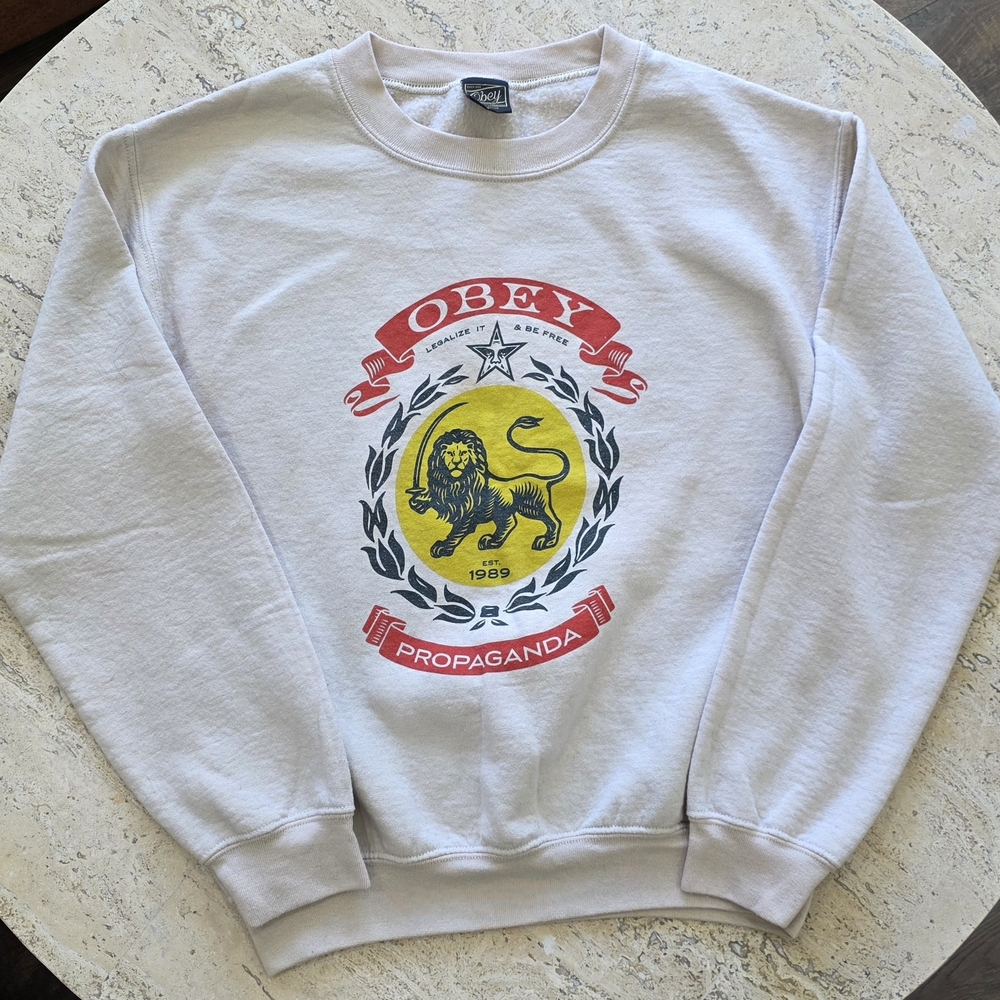 Obey Womens Cream Lightweight Graphic Crewneck Sweater